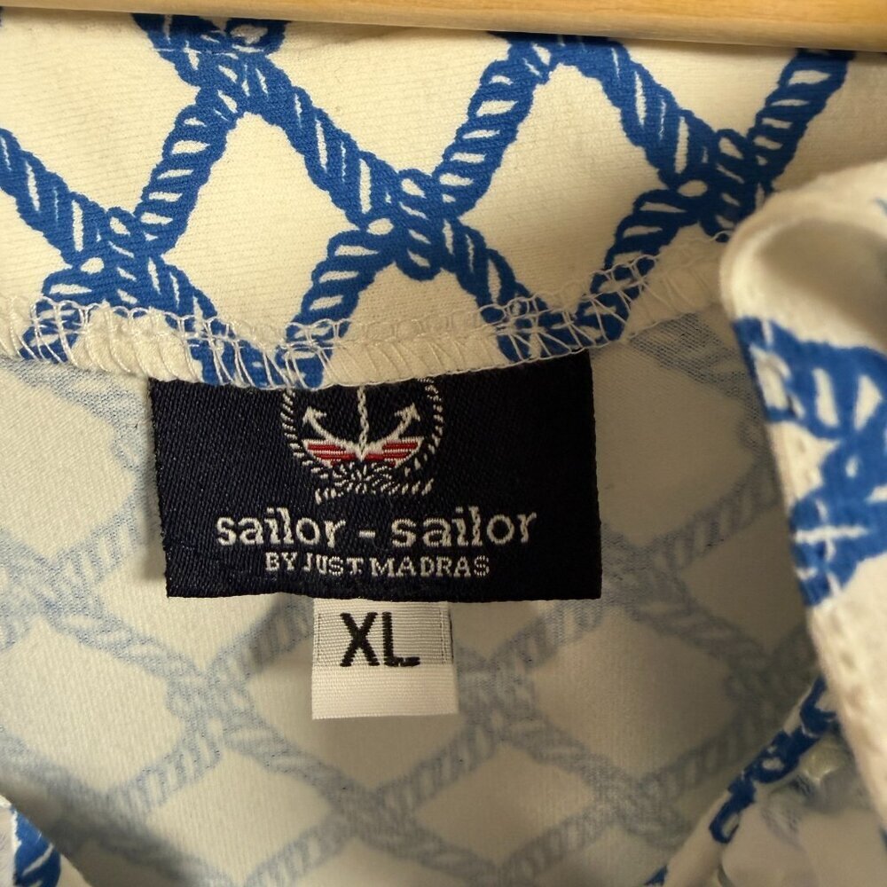 Sailor Sailor Ruffle Neck Shift Dress Size XL Rope Knotty Nautical Preppy Casual - Picture 3 of 9
